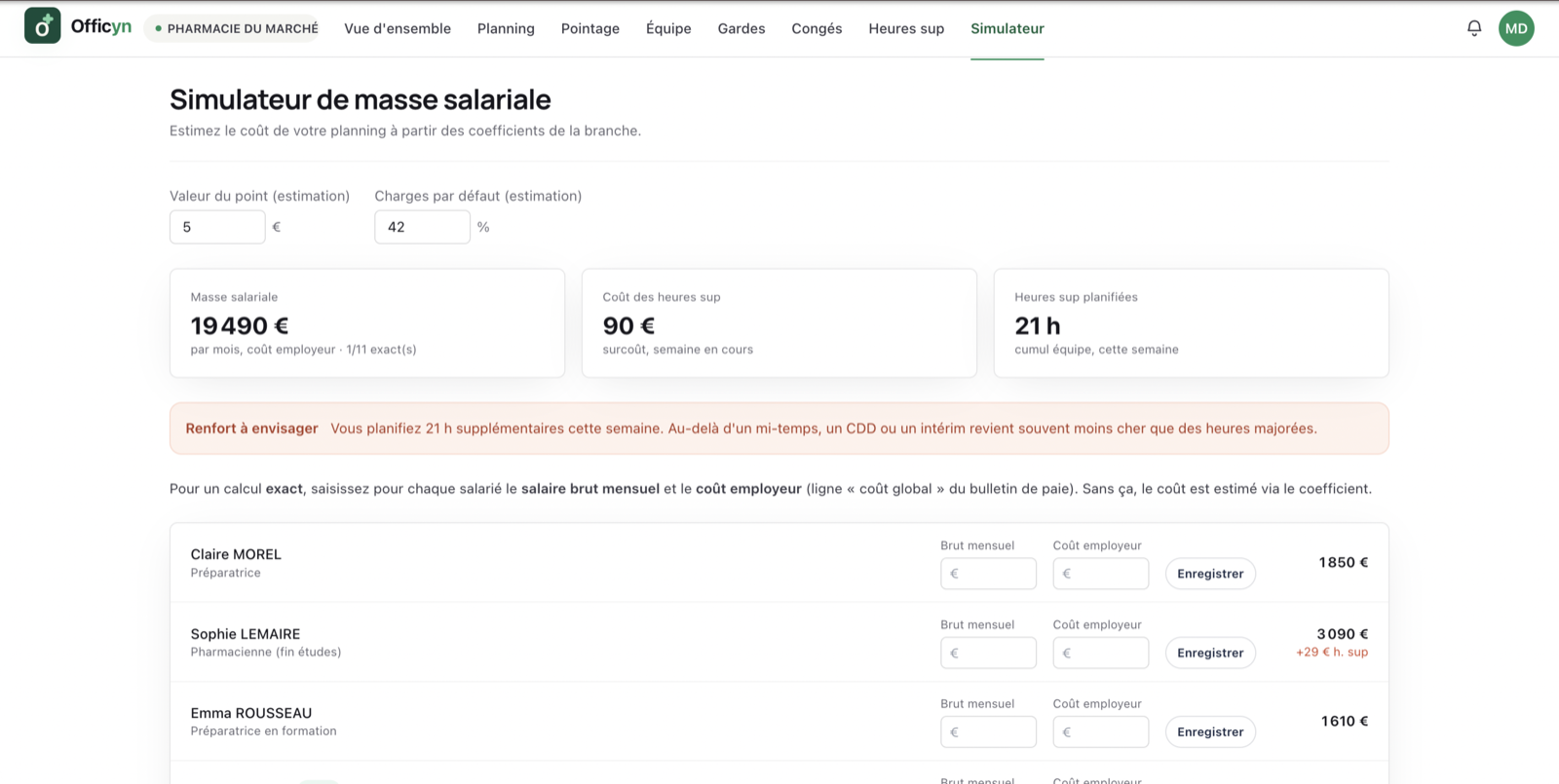 Simulateur de masse salariale d'Officyn